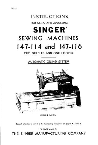 SINGER 147-114 147-116 SEWING MACHINES INSTRUCTIONS FOR USING AND ADJUSTING 16 PAGES ENG