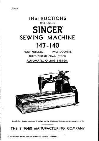 SINGER 147-140 SEWING MACHINE INSTRUCTIONS 10 PAGES ENG