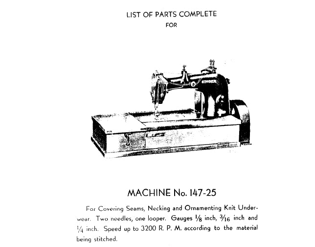 SINGER 147-25 147-39 SEWING MACHINE LIST OF PARTS COMPLETE 34 PAGES ENG