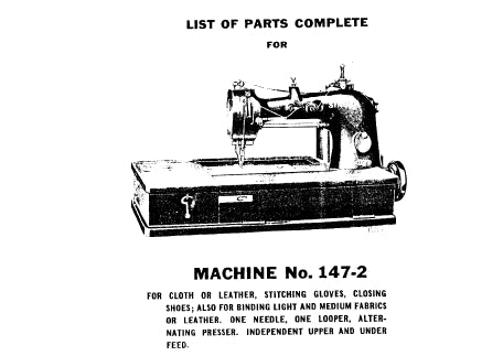 SINGER 147-2 147-23 SEWING MACHINE LIST OF PARTS COMPLETE 30 PAGES ENG