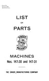 SINGER 147-30 147-31 SEWING MACHINE LIST OF PARTS 36 PAGES ENG