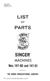 SINGER 147-60 147-61 SEWING MACHINE LIST OF PARTS 46 PAGES ENG