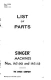 SINGER 147-90 147-115 SEWING MACHINE LIST OF PARTS 42 PAGES ENG