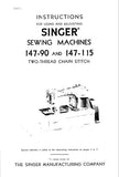 SINGER 147-90 147-115 SEWING MACHINES INSTRUCTIONS FOR USING AND ADJUSTING 18 PAGES ENG