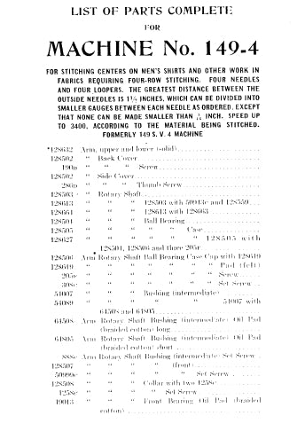 SINGER 149-4 SEWING MACHINE LIST OF PARTS 3 PAGES ENG