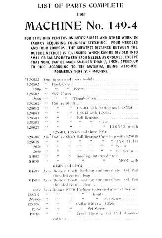 SINGER 149-4 SEWING MACHINE LIST OF PARTS 3 PAGES ENG