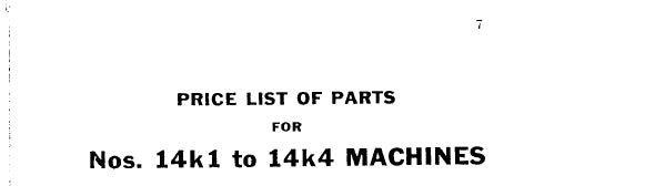 SINGER 14K1 14K2 14K3 14K4 SEWING MACHINE LIST OF PARTS 10 PAGES ENG