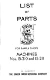 SINGER 15-210 15-211 SEWING MACHINE LIST OF PARTS 23 PAGES ENG