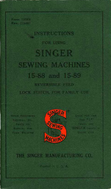 SINGER 15-88 15-89 SEWING MACHINES INSTRUCTIONS BOOK 68 PAGES ENG