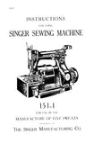 SINGER 151-1 SEWING MACHINE INSTRUCTIONS 9 PAGES ENG