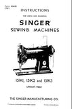 SINGER 151K1 151K2 151K3 SEWING MACHINES INSTRUCTIONS FOR USING AND ADJUSTING 14 PAGES ENG