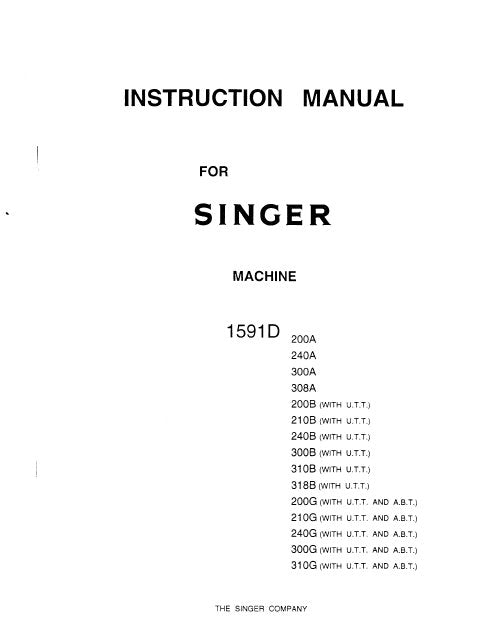 SINGER 1591D 200A 240A 300A 308A SEWING MACHINE INSTRUCTION MANUAL 8 PAGES ENG