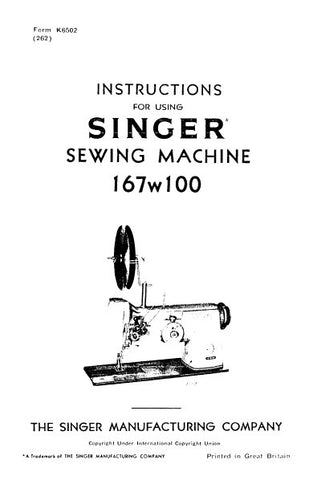 SINGER 167W100 SEWING MACHINE INSTRUCTIONS 8 PAGES ENG