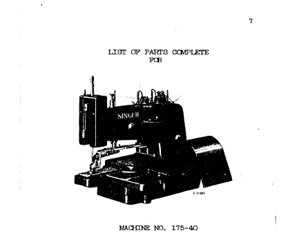 SINGER 175-40 TO 175-44 SEWING MACHINE LIST OF PARTS COMPLETE 23 PAGES ENG