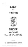 SINGER 175-47 175-52 SEWING MACHINE LIST OF PARTS 23 PAGES ENG