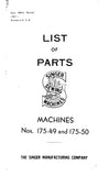 SINGER 175-49 175-50 SEWING MACHINE LIST OF PARTS 25 PAGES ENG