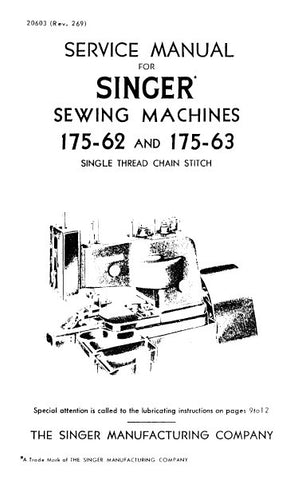 SINGER 175-62 175-63 SEWING MACHINE SERVICE MANUAL 26 PAGES ENG