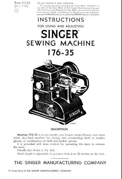 SINGER 176-35 SEWING MACHINE INSTRUCTIONS FOR USING AND ADJUSTING 10 PAGES ENG