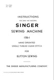 SINGER 178-1 SEWING MACHINE INSTRUCTIONS FOR USING AND ADJUSTING 9 PAGES ENG