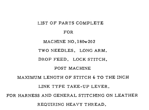 SINGER 180W202 SEWING MACHINE LIST OF PARTS COMPLETE 17 PAGES ENG