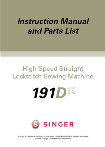 SINGER 191D SEWING MACHINE INSTRUCTION MANUAL 45 PAGES ENG