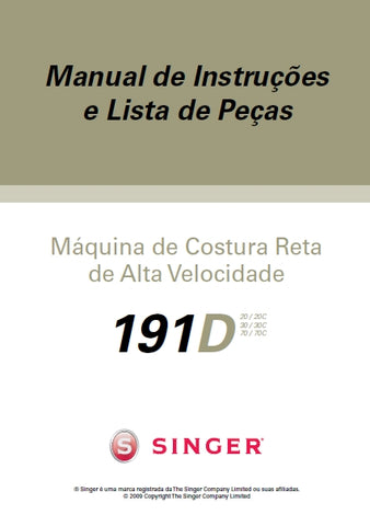 SINGER 191D MAQUINA DE COSTURA MANUAL DE INSTRUCOES 45 PAGINA PT