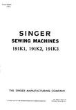 SINGER 191K1 191K2 191K3 SEWING MACHINE INSTRUCTIONS 18 PAGES ENG