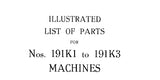 SINGER 191K1 TO 191K3 SEWING MACHINE ILLUSTRATED LIST OF PARTS 26 PAGES ENG