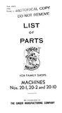 SINGER 20-1 20-2 20-10 SEWING MACHINE LIST OF PARTS 14 PAGES ENG