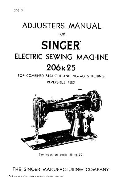 SINGER 206K25 ELECTRIC SEWING MACHINE ADJUSTERS MANUAL BOOK 28 PAGES ENG