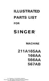 SINGER 211A165AA 211A166A 211A566AA 211A567AB SEWING MACHINE ILLUSTRATED PARTS LIST 40 PAGES ENG