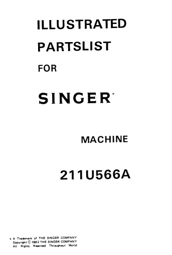 SINGER 211U566A SEWING MACHINE ILLUSTRATED PARTS LIST 36 PAGES ENG