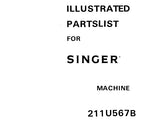 SINGER 211U567B SEWING MACHINE ILLUSTRATED PARTS LIST 6 PAGES ENG