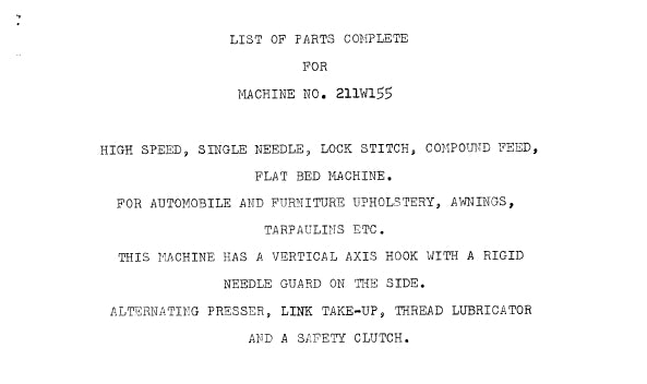 SINGER 211W155 SEWING MACHINE LIST OF PARTS COMPLETE 27 PAGES ENG