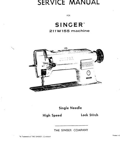 SINGER 211W155 SEWING MACHINE SERVICE MANUAL 13 PAGES ENG