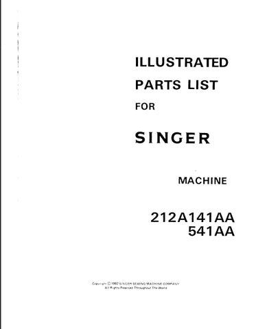 SINGER 212A141AA 212A541AA SEWING MACHINE ILLUSTRATED PARTS LIST 41 PAGES ENG