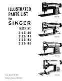 SINGER 212G140 212G141 212G145 212G146 SEWING MACHINE ILLUSTRATED PARTS LIST 56 PAGES ENG