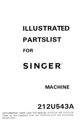 SINGER 212U543A SEWING MACHINE ILLUSTRATED PARTS LIST 54 PAGES ENG