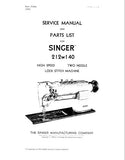 SINGER 212W140 SEWING MACHINE SERVICE MANUAL 68 PAGES ENG