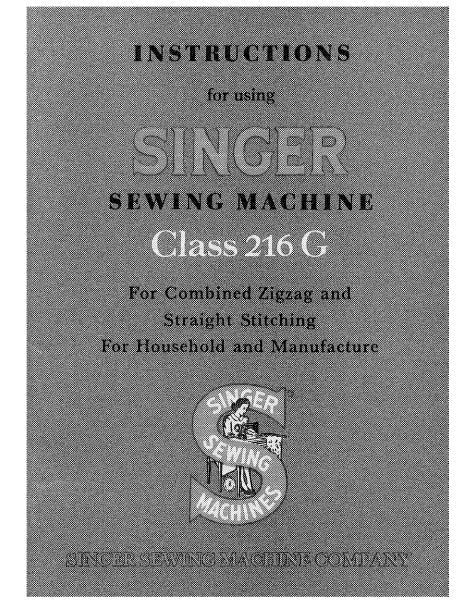 SINGER 216G SEWING MACHINE INSTRUCTION MANUAL 70 PAGES ENG