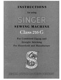 SINGER 216G SEWING MACHINE INSTRUCTION MANUAL 70 PAGES ENG