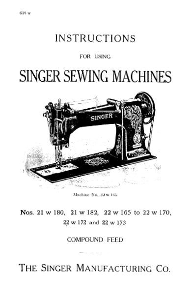 SINGER 21W180 21W182 22W165 22W170 22W172 22W173 SEWING MACHINE INSTRUCTIONS 12 PAGES ENG