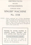 SINGER 221K SEWING MACHINE INSTRUCTIONS BOOK 60 PAGES ENG