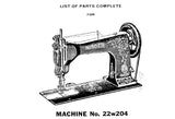 SINGER 22W204 SEWING MACHINE LIST OF PARTS COMPLETE 26 PAGES ENG