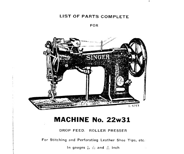 SINGER 22W31 SEWING MACHINE LIST OF PARTS COMPLETE 26 PAGES ENG