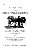 SINGER 22W71 22W72 22W73 22W74 SEWING MACHINES INSTRUCTIONS 12 PAGES ENG