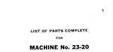 SINGER 23-20 SEWING MACHINE LIST OF PARTS COMPLETE 24 PAGES ENG