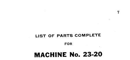 SINGER 23-20 SEWING MACHINE LIST OF PARTS COMPLETE 24 PAGES ENG