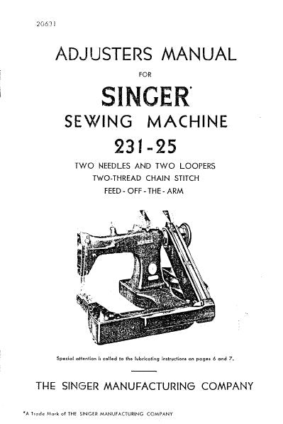 SINGER 231-25 SEWING MACHINE ADJUSTERS MANUAL 12 PAGES ENG