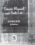 SINGER 236W SEWING MACHINE SERVICE MANUAL 69 PAGES ENG